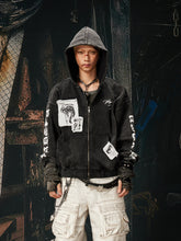 NOMANIAI Y2K punk print distressed washed hooded shirt