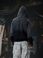 NOMANIAI Embroidered checkered contrast-colored hooded shirt