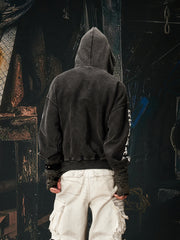 NOMANIAI Y2K punk print distressed washed hooded shirt
