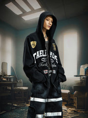 NOMANIAI Streetwear versatile embroidered zipper hooded sweatshirt