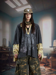 NOMANIAI Two-piece joined V-neck long-sleeved knitted T-shirt