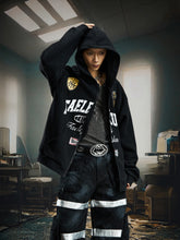 NOMANIAI Streetwear versatile embroidered zipper hooded sweatshirt
