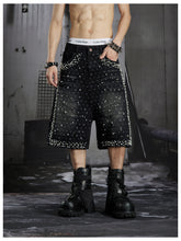 NOMANIAI Dark punk distressed wash denim capri pants