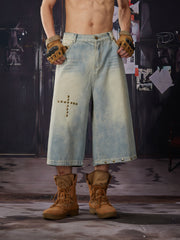 NOMANIAI Vintage rivet camouflage patchwork jeans