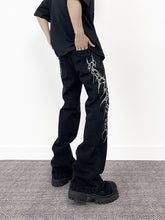 Aknife High Street Dark Thorn Embroidered Micro-Blare Jeans