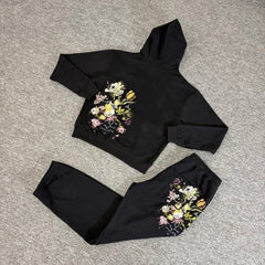 Derschutze Floral Embroidered Fleece Tracksuit Set