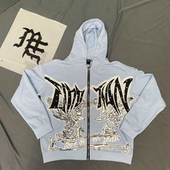 MIXED EMOTION 450g Heavyweight Rhinestone Zip Hoodie