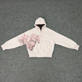 Derschutze Sakura Cherry Blossom Embroidered Zip Hoodie