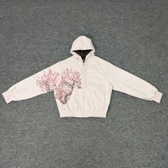 Derschutze Sakura Cherry Blossom Embroidered Zip Hoodie