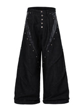 A knife high street patchwork python leather riveted denim pants