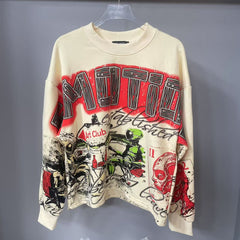Mixed Emotion Graffiti Cream Crewneck Pullover Sweatshirt
