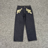 Derschutze Hip Hop Heavy Embroidered Straight Jeans