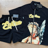 Mixed Emotion Angel Graphic Shorts Set
