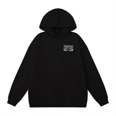 Purple Brand Men Black Floral Graphic Pullover Hoodie