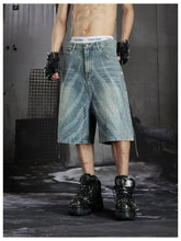 NOMANIAI Washing water distressed loose beaded seven-inch pants