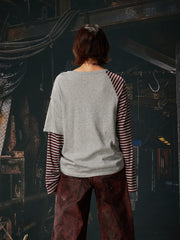 NOMANIAI Punk Y2K Patchwork Stripes Printed T-Shirt