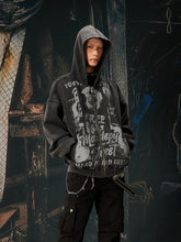 NOMANIAI Vintage printed punk loose short hooded jacket