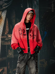 NOMANIAI Embroidered checkered contrast-colored hooded shirt