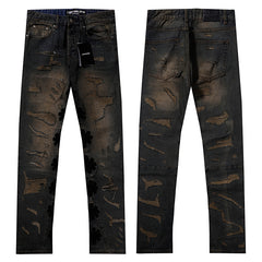 LOST SHDWS Vintage Mud Splatter Stacked Denim Jeans
