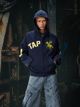 NOMANIAI Jersey Wind Street Retro Embroidery Color-Contrast Hoodie