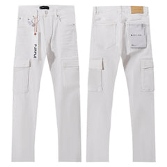 Purple Brand Men White Straight Cargo Denim Pants
