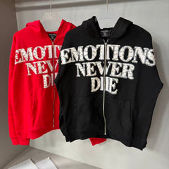 Mixed Emotion Luxury Rhinestone Lettering Zip Hoodie