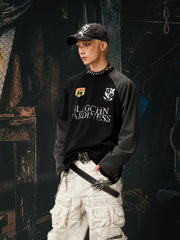 NOMANIAI Irregularly stitched striped printed T-shir
