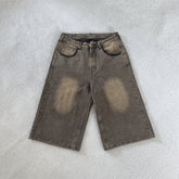 Derschutze Retro Embroidered Loose Denim Shorts