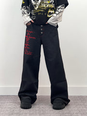 A knife high street cross-letter embroidered straight-leg denim pants