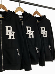 RHUDE Puff Letter Print Fleece Full Zip Hoodie