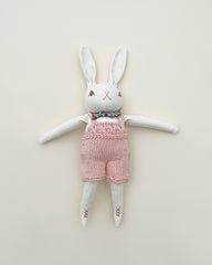 Polka Dot Club Cream Rabbit in Hand Knit Overalls