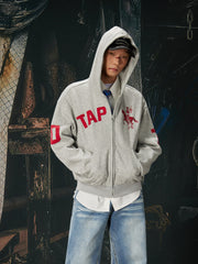 NOMANIAI Jersey Wind Street Retro Embroidery Color-Contrast Hoodie