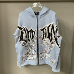 MIXED EMOTION 450g Heavyweight Rhinestone Zip Hoodie