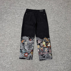 Derschutze Mythical Beast Embroidered Loose Straight Jeans