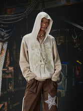 NOMANIAI Two-piece patchwork retro print hooded sweater