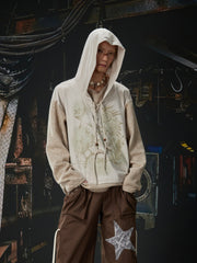 NOMANIAI Two-piece patchwork retro print hooded sweater