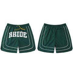 Rhude Printed retro drawstring color-block casual shorts