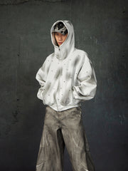 NOMANIAI Pearl Decor Distressed Spray Paint Hoodie