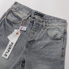 Purple Brand Men Rhinestone Straight Wide Leg Jeans