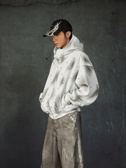 NOMANIAI Pearl Decor Distressed Spray Paint Hoodie
