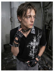 NOMANIAI Lightya Streetwear Y2K Leopard Print Collarless T-Shirt