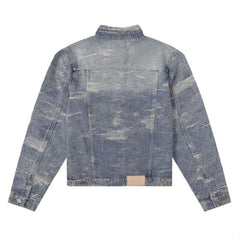 Purple Brand Vintage Distressed Paint Splatter Denim Jacket