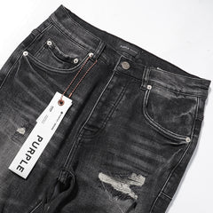 Purple Brand Black Distressed Knee Cut Denim Jeans