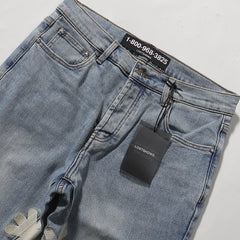 LOST SHDWS Light Wash White Floral Denim Jeans