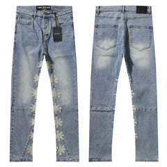 LOST SHDWS Light Wash White Floral Denim Jeans