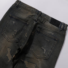 LOST SHDWS Waxed Distressed Mud Wash Denim Jeans