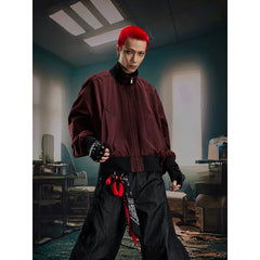 Unmanned island washable versatile personality short style stand up collar zipper loose jacket for men and women's fashion