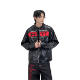A knife motorcycle wind letter embroidered leather jacket