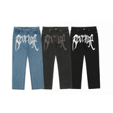 Revenge Smoke Embroidered Logo Straight Denim Jeans