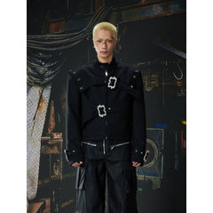 Unmanned island new product, high-end feeling, dark niche pioneer, deconstruction belt, short leather jacket, jacket, jacket